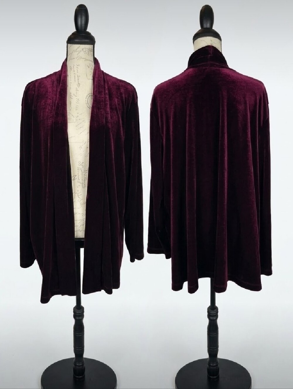 T & Company Burgundy Velvet Open-Front Draped Cardigan Sweater Jacket 3X